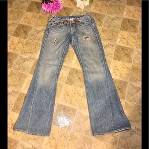 TRUE RELIGION JEANS & PYTHON SNAKESKIN PRINT TRIM